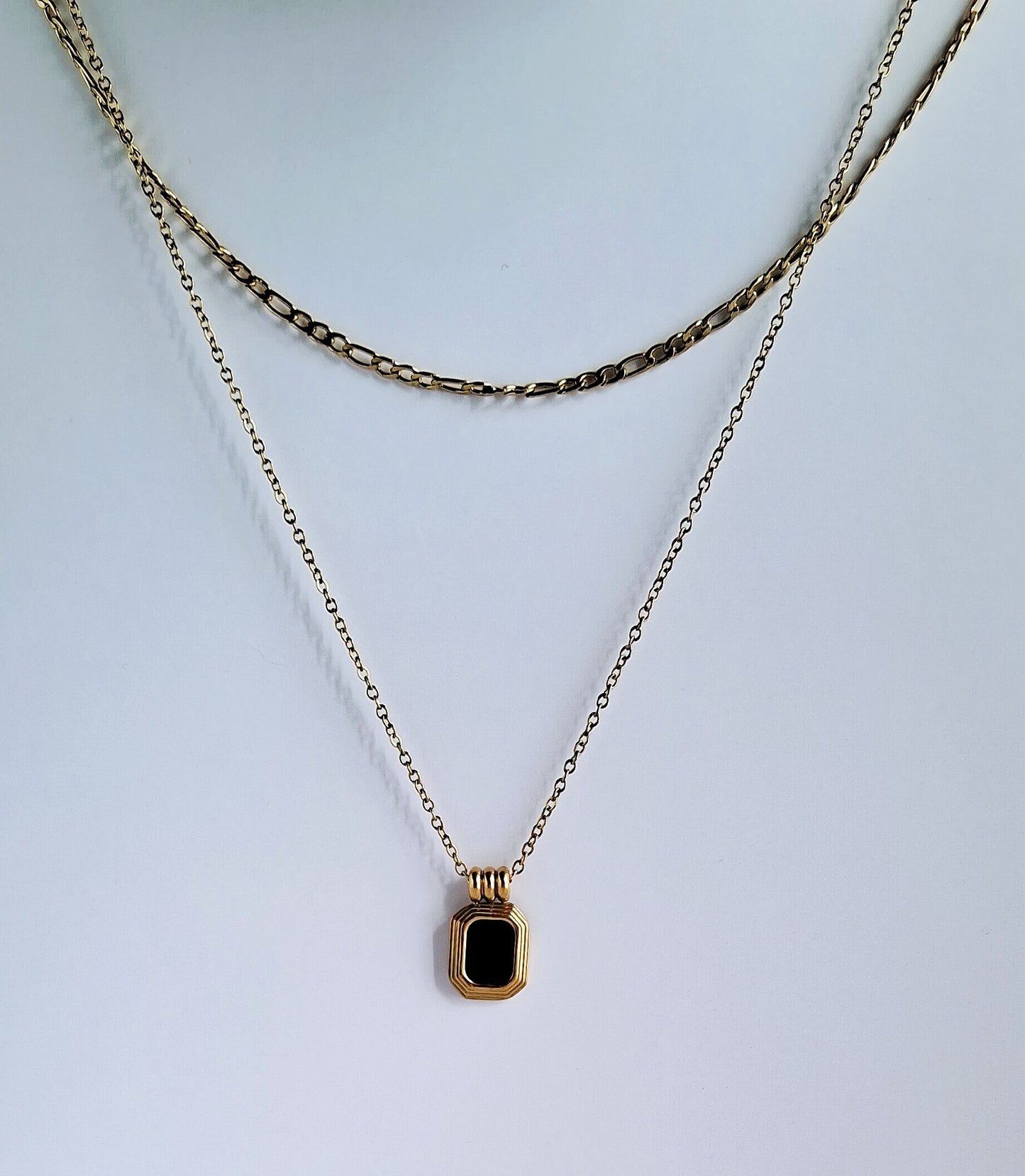 Midnight Black Stone Layered Necklace | 18K Gold-Plated-Step - Up