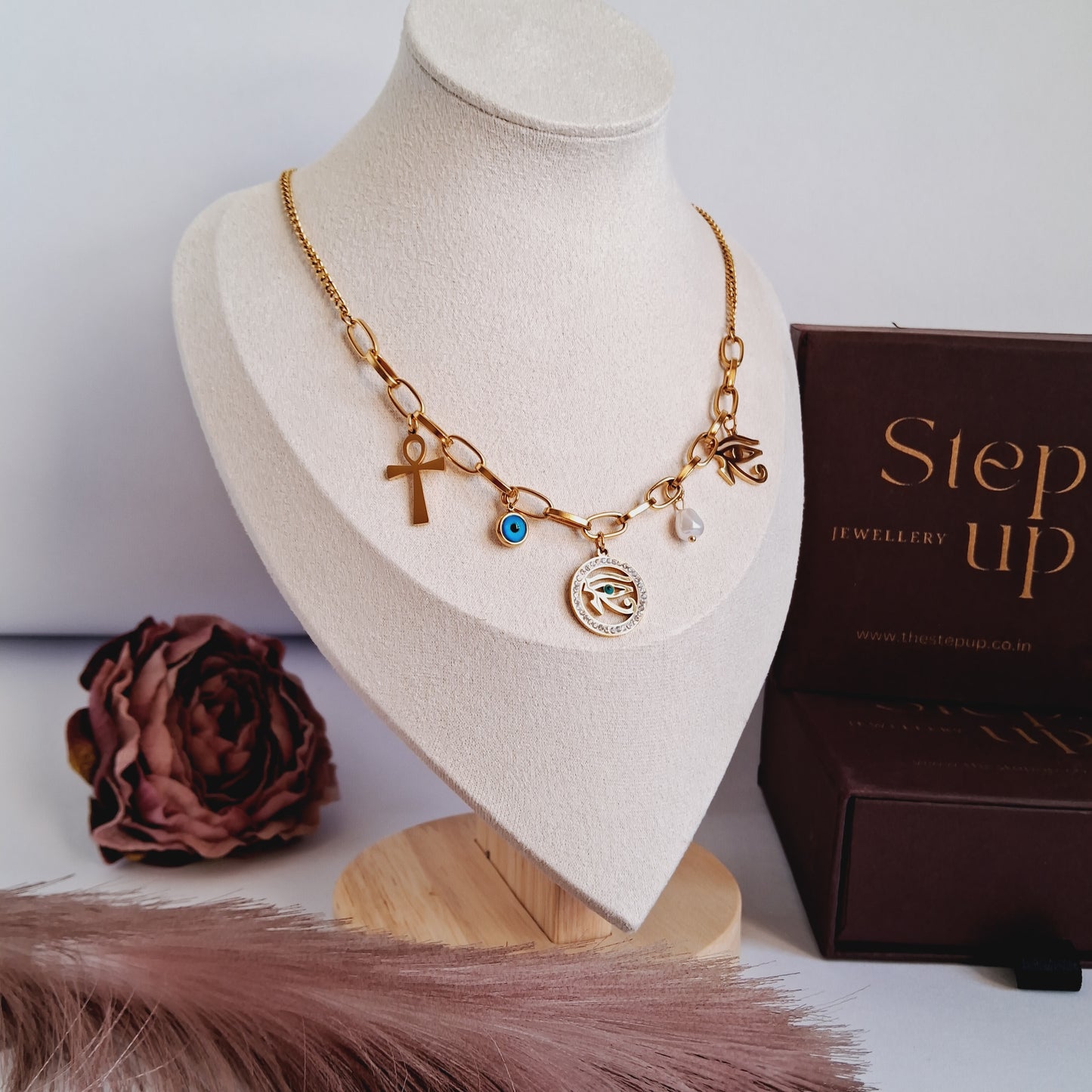 Evil eye charm necklace-Step - Up