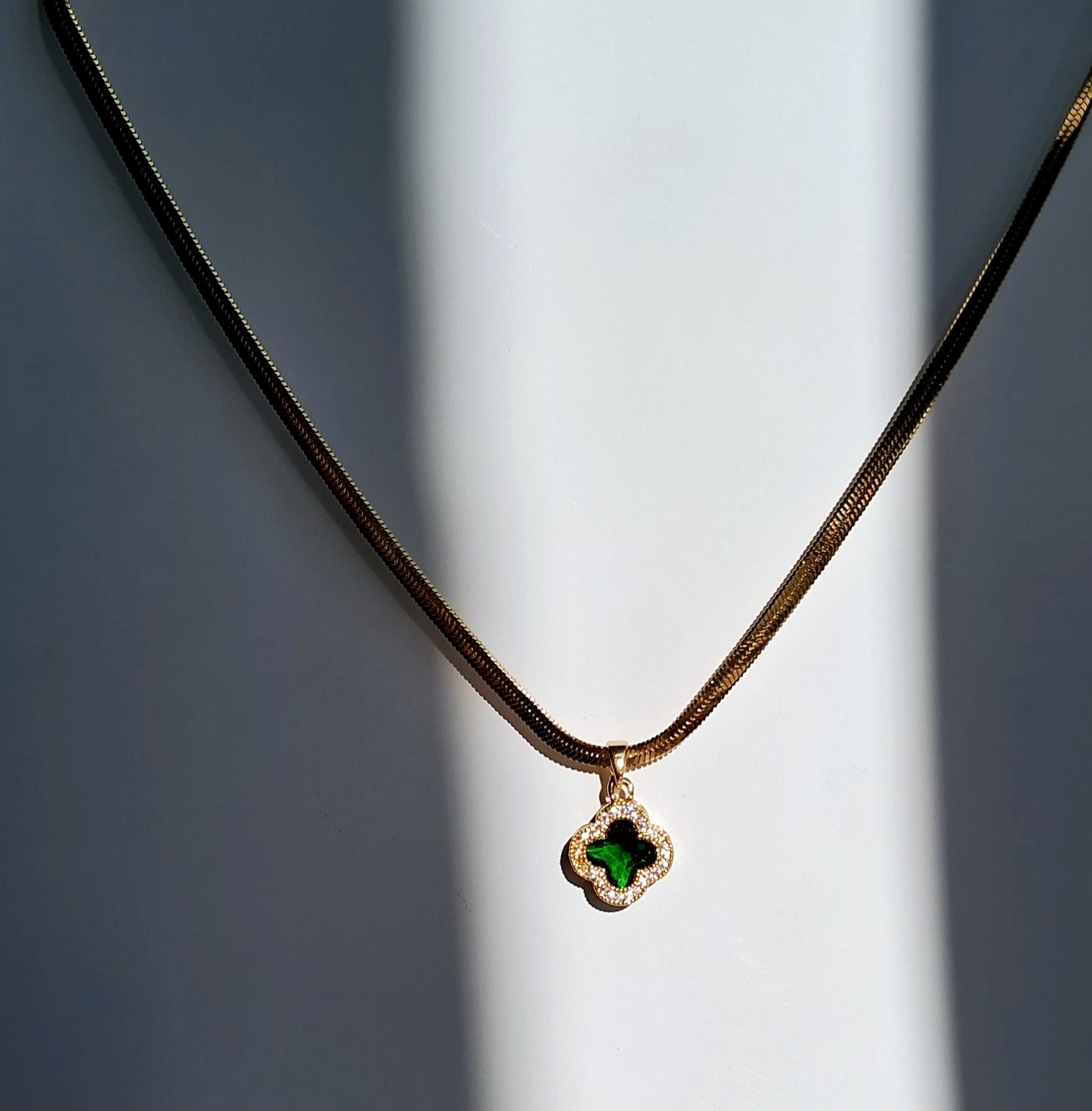 Mystic Green Glow Pendent with Snake Chain || 18K Gold-Plated-Step - Up