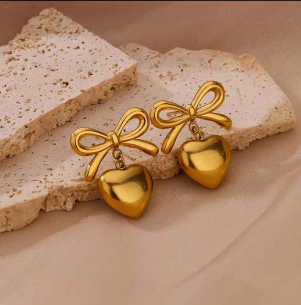 Bow Heart Earrings ||  18K Gold-Plated waterproof-Step - Up