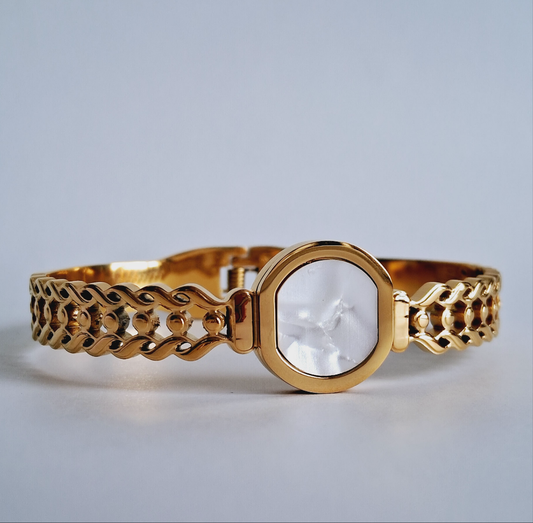 Frosted Quartz Cuff Bracelet | 18K Gold-Plated|-Step - Up