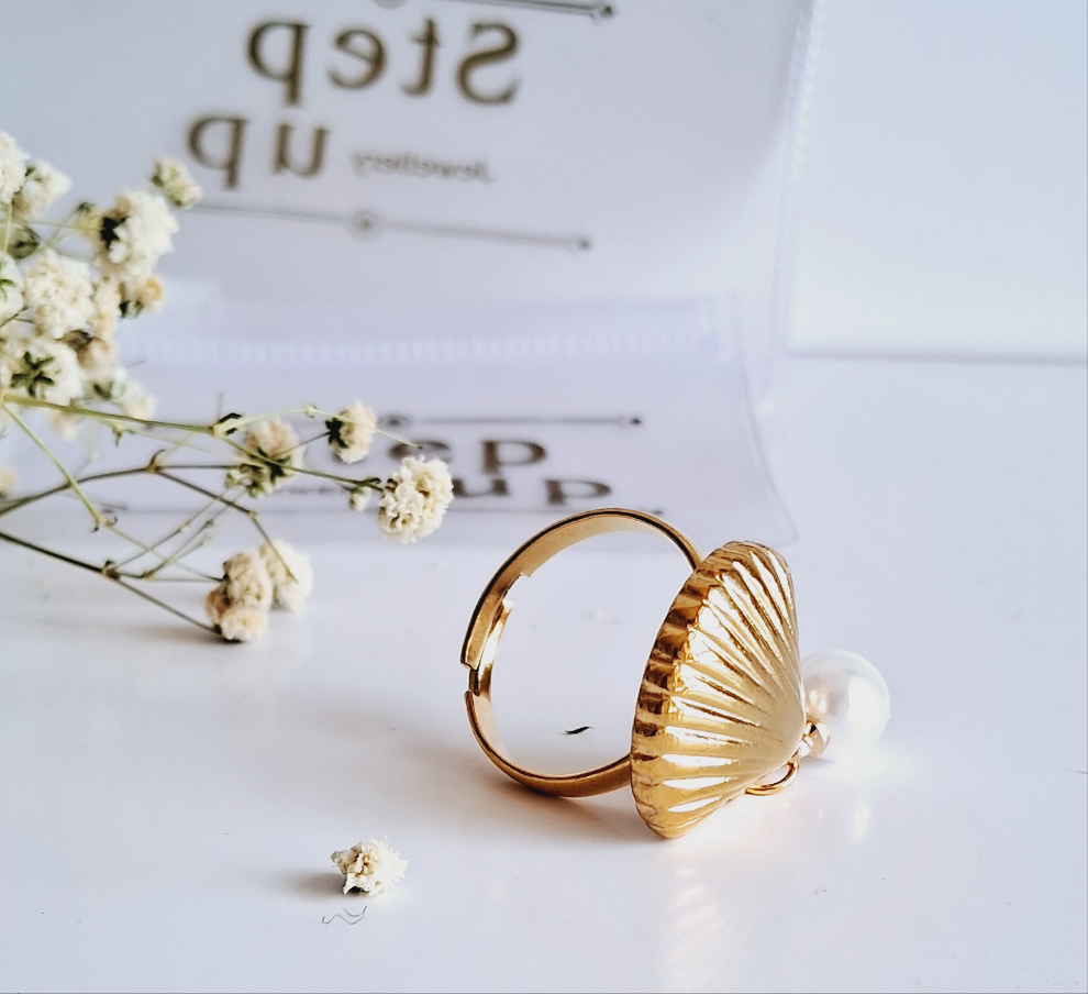 Coral adjustable ring || 18K Gold-Plated waterproof-Step - Up
