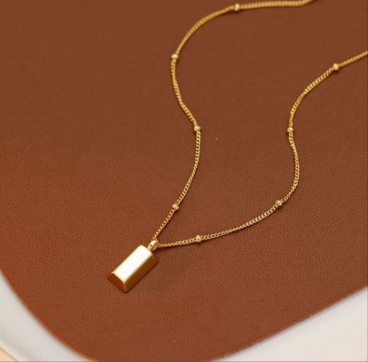 Golden Block Necklace | 18K Gold-Plated-Step - Up