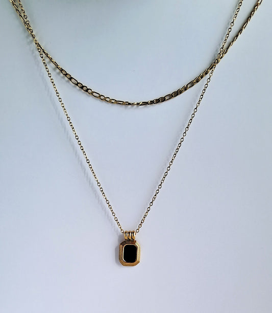 Midnight Black  Stone  Layered Necklace | 18K Gold-Plated-Step - Up