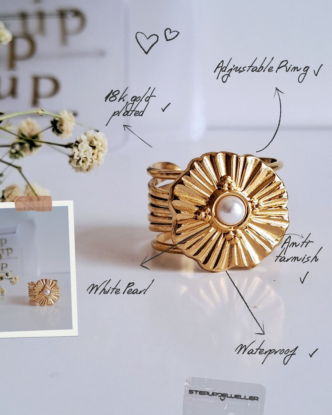 Aura adjustable Ring || 18K Gold-Plated waterproof-Step - Up